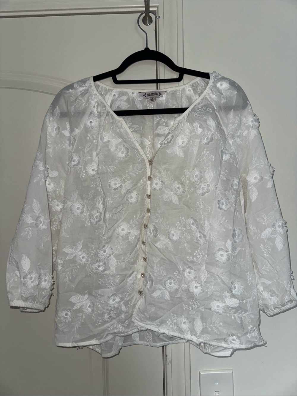 Nanette Lepore White Floral Embroidered Button-Front Blouse